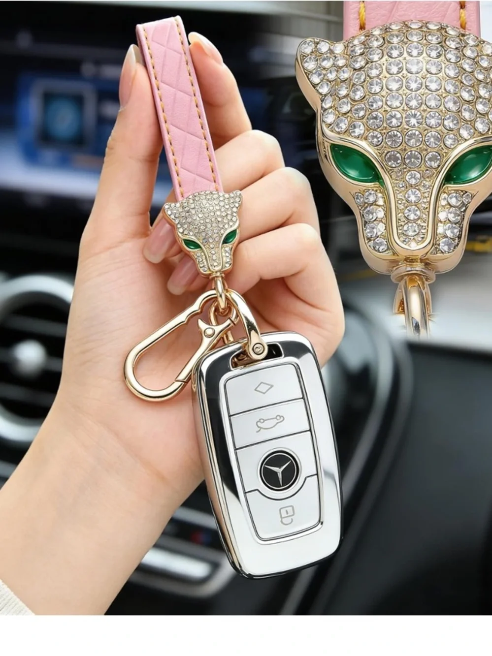 Crystal leopard Head bag/purse strap Keychain